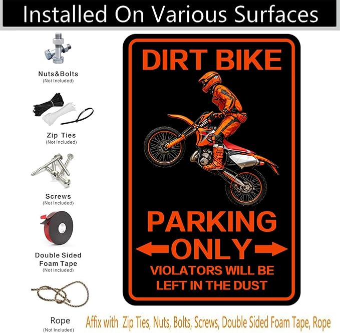Dirty Bike Parking Only Sign, Dirt Bike Accessories Decor, Vintage Metal Dirtbike Signs