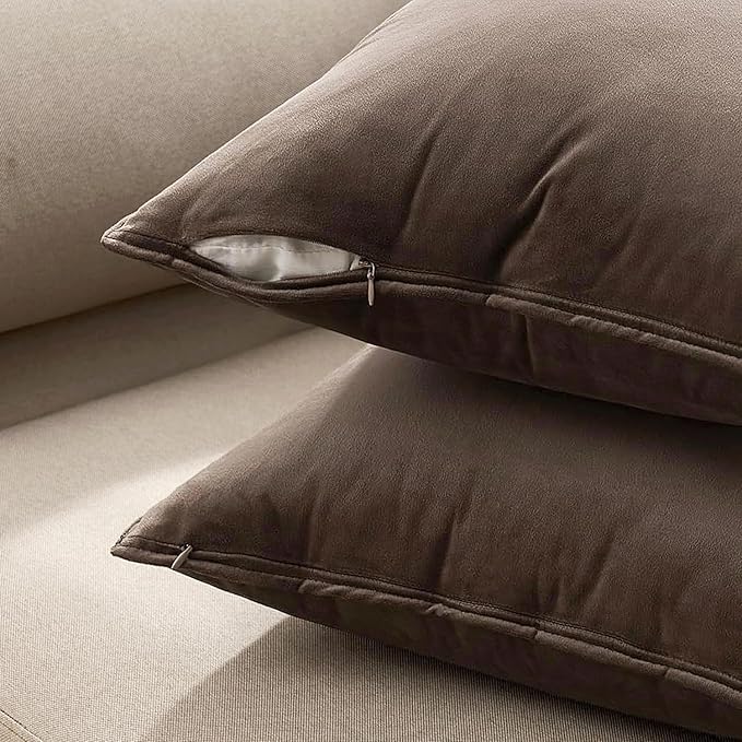 MIULEE Dark Coffee Velvet Throw Pillow Covers 20x20 Soft Decorative Solid Square Cushion Cases Pack of 2 Modern Luxury Home Decor for Couch, Sofa, Bedroom