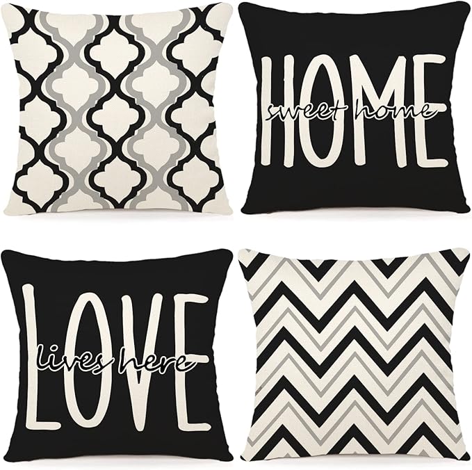 YCOLL Farmhouse Pillow Covers 18x18 Set of 4 Throw Pillow Covers Rustic Linen Decorative Pillows Square Cushion Covers for Couch Sofa Bedroom Home Decor