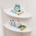 Corner Wall Shelves, White Floating Corner Shelf, Set of 2 16inch Solid Oak Wood Shelves, Round End Wall Mount Display Shelf with Wire Hole for Small Plant for Bedroom Kitchen, Living Room