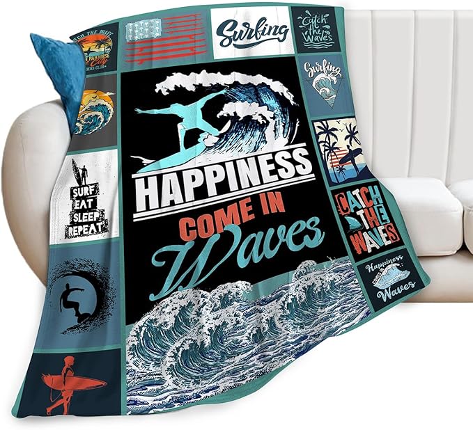 Surfing Blanket Surfing Surfboard Throw Blankets Decor Stuff Cozy Flannel Fleece Soft Plush Fuzzy Warm Lightweight Bedding Ocean Lovers Gifts for Women Girls Kids 60"X50"