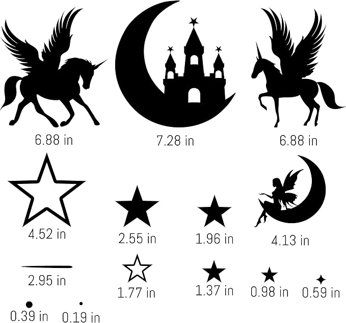 Glow in The Dark Unicorn Wall Decal Sticker, Cute Fairy Girl Bedroom Star Decoration, Glowing Moon Castle Ceiling Decor for Nursery Room