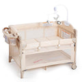 Baby Bassinets Bedside Sleeper, 4 in 1 Portable Bedside Crib w/Mattress, Diaper Changer, Storage Basket, Music Box, Carry Bag, Foldable Playard Sleeper for Newborn (Beige)