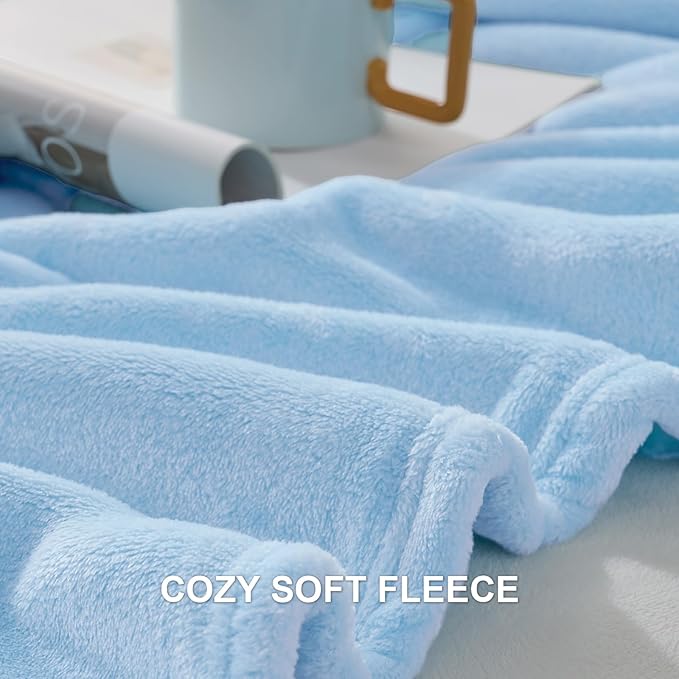 Hansleep Fleece Light Blue Queen Blanket, Super Soft Flannel Fuzzy Plush Cozy Blanket for All Seasons, Light Blue, Queen 90x90 Inches