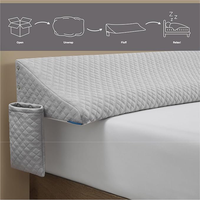 Aeropostale Foam-Filled Bed Wedge Pillow for Twin Beds – Dorm, Kids & Teen Rooms – Headboard Gap Filler with Side Pocket for Bedside Essentials, Grey