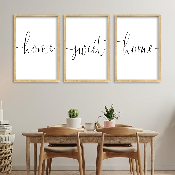 RLWangChao Home Sweet Home Sign Set of 3 Wall Art Decor 16"X11" Vintage Bedroom Above Bed Minimalist Modren Living Room Wooden Framed Warm And Cozy Family Wall Hanging Decoration (Wood)