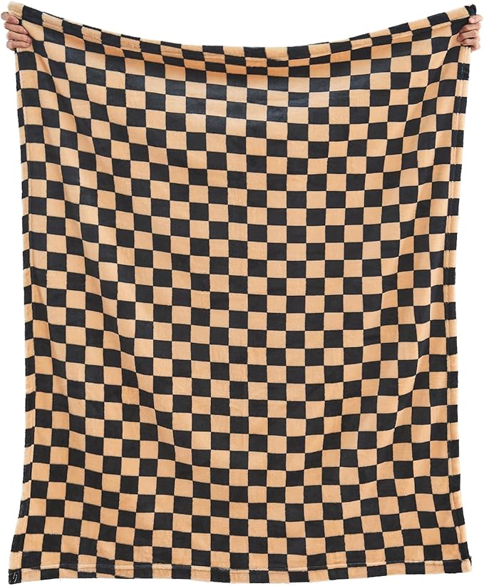 FY FIBER HOUSE Checkered Flannel Fleece Throw Blanket Soft Cozy Checkerboard Grid Print Chessboard Gingham Pattern Blankets for Bed Couch Sofa, 40"x50", Black Brown