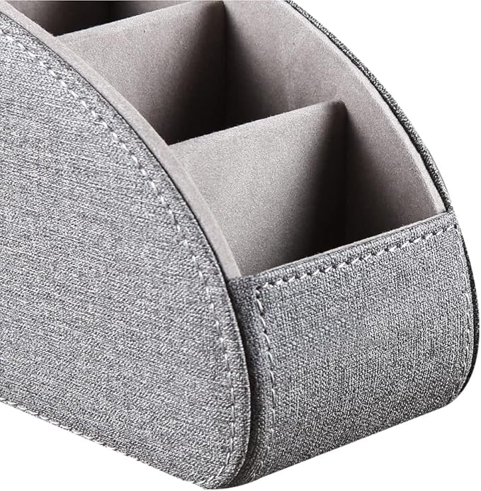 Ayunga PU Leather Remote Control Holder,Desktop Supply Organizer,5 Delicate Compartments with High and Low Orderly Distribution,for Storing TV,DVD,Blu-ray,Media Player,Heater Controllers(Grey cloth)