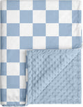 Checkered Baby Blanket, Nursery Minky Blanket for Boys Girls, Cozy Soft Fluffy Newborn Infant Toddler Receiving Blankets for Crib Stroller or Carseat, 30x40 Inches, Blue