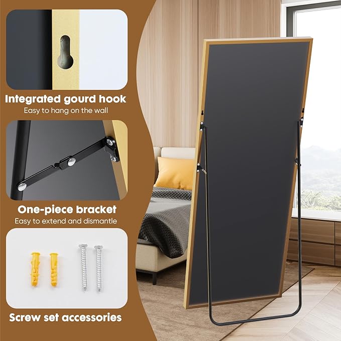 NEWBULIG Full Length Mirror 71.1"x25" for Bedroom, Full Body Mirror with Stand, Hanging or Leaning for Wall, Aluminum Alloy Thin Frame Floor Standing for Living Room, Long, Classical Gold