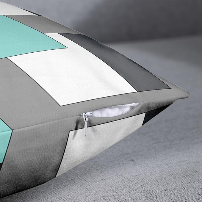 Emvency Set of 2 Teal Geometric Throw Pillow Cover Black Grey White Painting Abstract Checkered Design Decorative Pillow Case Modern Home Decor Standard Square 18x18 Inch Cushion Pillowcase
