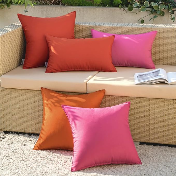 MIULEE Pack of 2 Decorative Outdoor Waterproof Pillow Covers Square Garden Cushion Sham Throw Pillowcase Shell for Fall Patio Tent Couch 16x16 Inch Burnt Brick