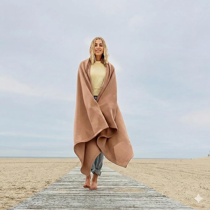 MV Sport Lightweight Sweatshirt Blanket Throw – Warm & Cozy, Breathable Oversized Fleece Knit, Couch, Bed, Travel, Cold Nights, and Outdoors – Soft Light Weight Blanket 54" x 84" Praline