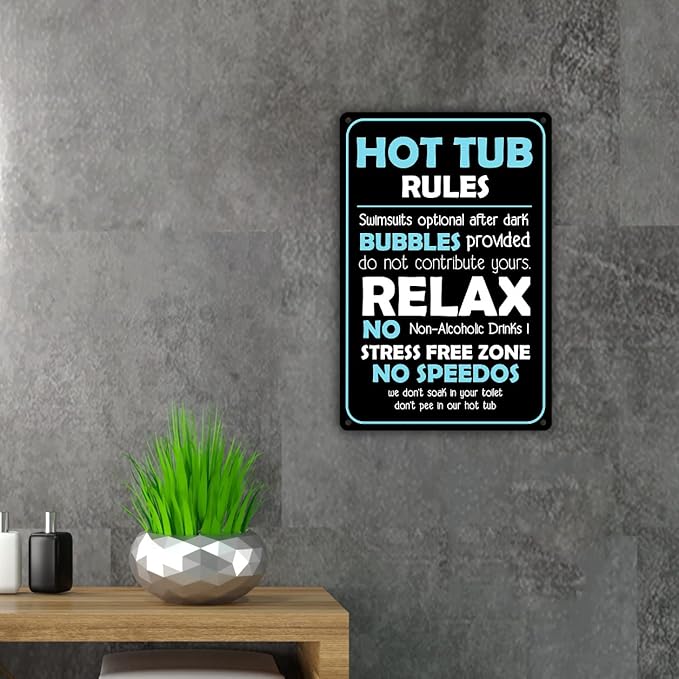 Funny Hot Tub Rules Metal Tin Sign Wall Decor Hot Tub Sign for Home Decor Gifts