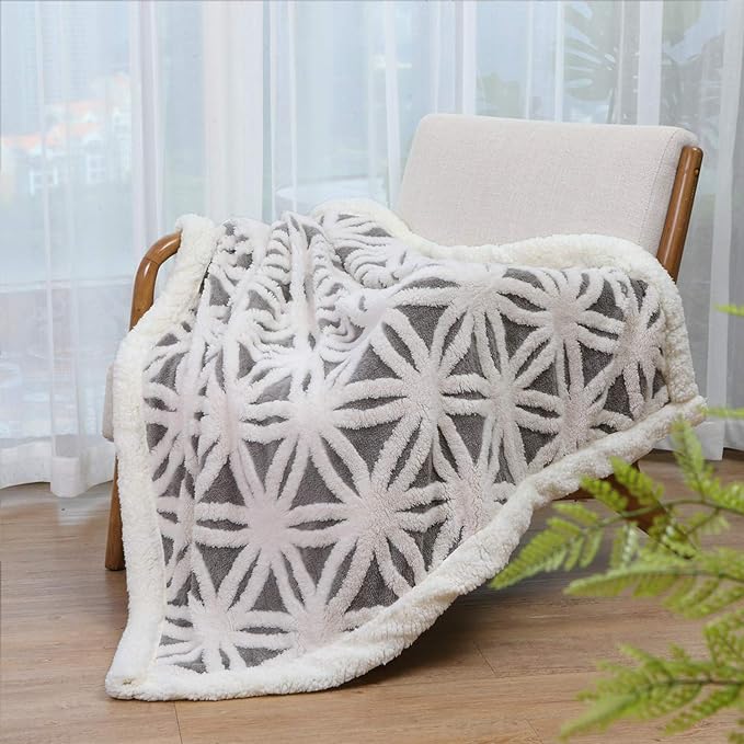 LOMAO Sherpa Fleece Blanket Easter Gifts for Mom Cozy Soft Throw Blanket for Women Men Dual Sided Couch Sofa Bed Blanket (Grey,51x63)