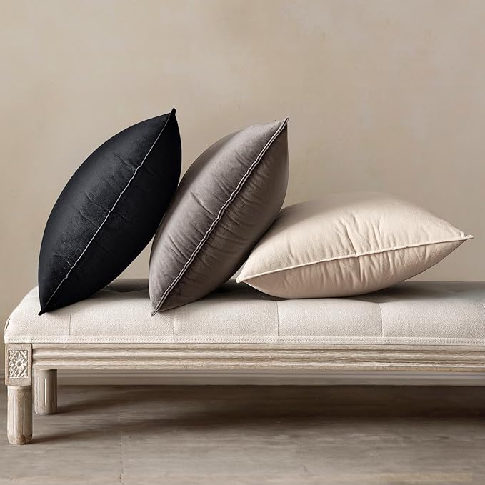 MIULEE Black Velvet Throw Pillow Covers 24x24 Soft Decorative Solid Square Euro Sham Cushion Cases Pack of 2 Modern Luxury Home Decor for Couch, Sofa, Bedroom
