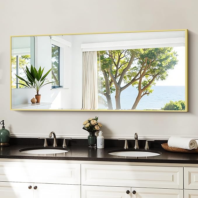 KOCUUY Gold Bathroom Mirror, 20"x48" Rectangle Bathroom Mirror for Wall, HD Tempered Glass, Anti-Rust Frame, Modern Design for Bathroom, Bedroom, Living Room, Entryway