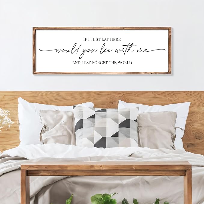 MODE HOME Farmhouse Bedroom Wall Art Above Bed with Title If I Just Lay Here Would You Lie With Me, Large Framed Wall Sign for Master Bedroom Wall Decor, Rustic Wall Art for Home Decor 42 x 15 Inch