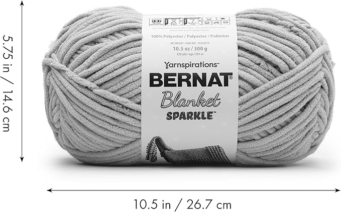 Bernat Blanket Sparkle Moon Gray Yarn - 2 Pack of 10.5oz/300g - Polyester - #6 Super Bulky - 220 Yards - Knitting & Crochet