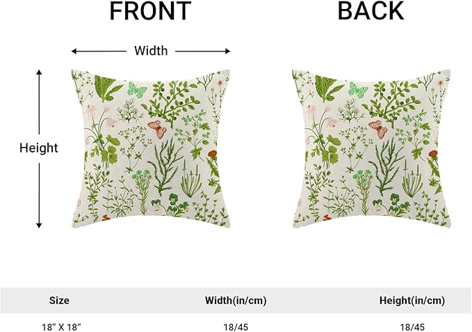 AEIOAE Summer Pillow Covers 18x18 Inch Set of 2,Green Wild Flower Plant Throw Pillows Case,Seasonal Floral Outdoor Decorative Square Linen Farmhouse Decor Cushion Covers for Home Sofa Bed Couch
