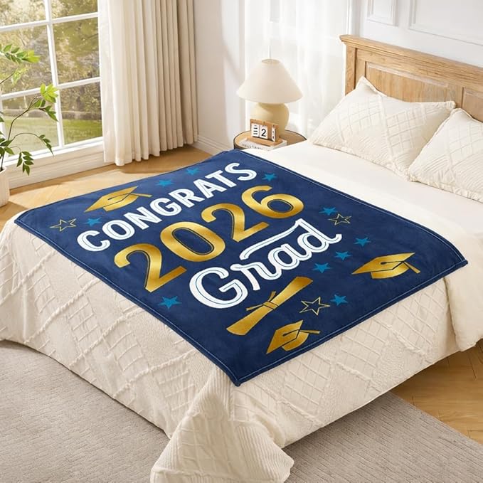 Graduation Gifts Blanket Class of 2026 – Congrats Grad Throw Blanket 50x60 Inch, Classic Graduation Gift for Him Her, Soft Cozy Plush Blanket for College High School Graduate