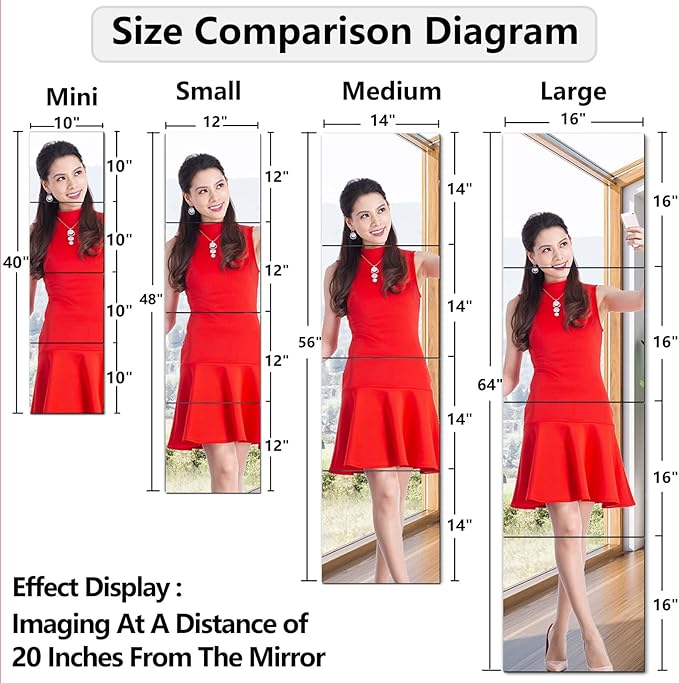 Full Length Safety Shatterproof Mirror for Kids - Plastic Wall Mirror Made of Acrylic Plexiglass, 4 Pcs 14" x14" - Long Bedroom Door Closet Mirror for Home Gym Body Workout
