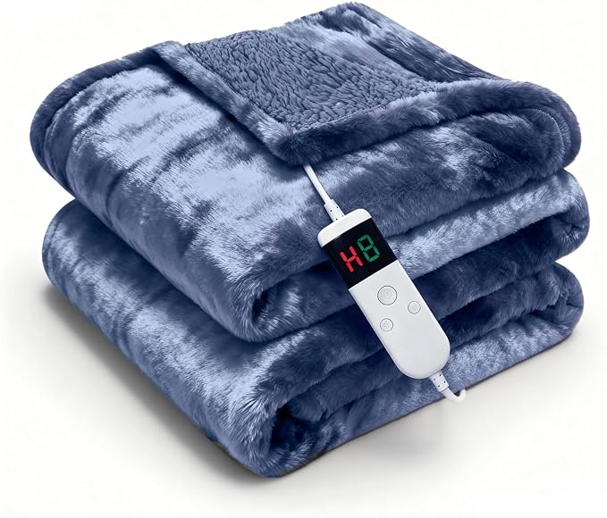 Electric Heated Blanket Full 72''x84''Size Faux Fur Heating Blanket 10 Heating Settings, 1-8h Timer & Overheat Protection, Machine Washable, Soft Flannel and Sherpa Full Body Warmth