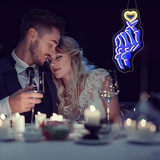 Neon Sign, Hand Neon Signs for Wall Decor - Love LED Signs for Bedroom, Man Cave, Party, Club, Bars - USB Powered Light Up Sign Decorations