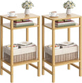 Side Table End Table Tall Night Stand 3-Tier 2 Pack for Living Room Bedroom Bathroom Office Furniture Natural