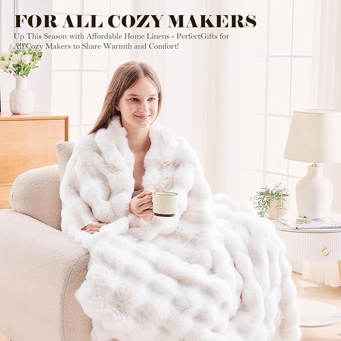 Faux Fur King Blanket for Couch, 1000 GSM Cozy Fuzzy Fluffy Soft Plush Thick Bubble Sherpa Blanket for Sofa Bedroom Living Room, Mothers Day Birthday Gifts for Women Home Decor