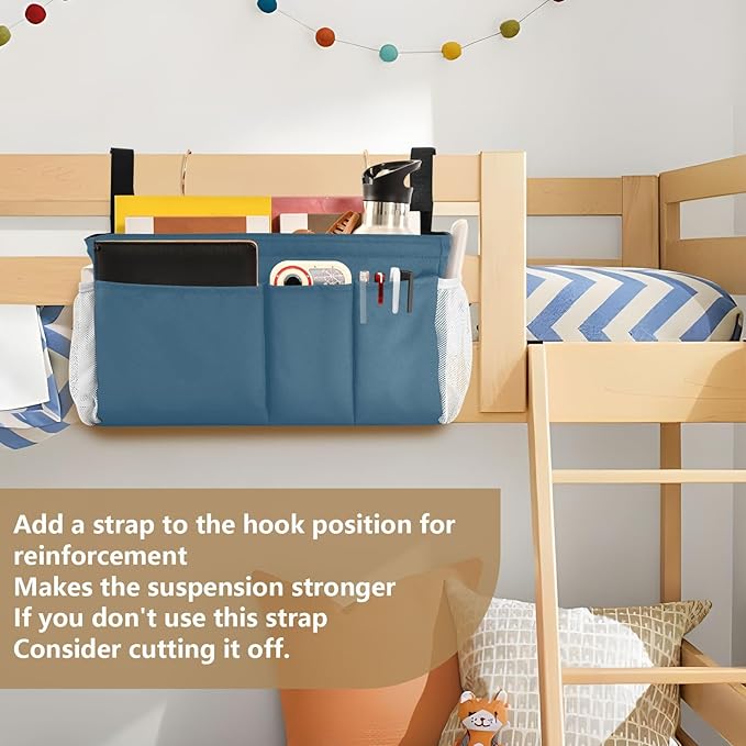 DOMIKING Caribbean Blue Bedside Caddy for Dorm Bed Recliner Armrest Organizer with Hooks Haning Storage Pockets for Bunk Bed Headboards Rails