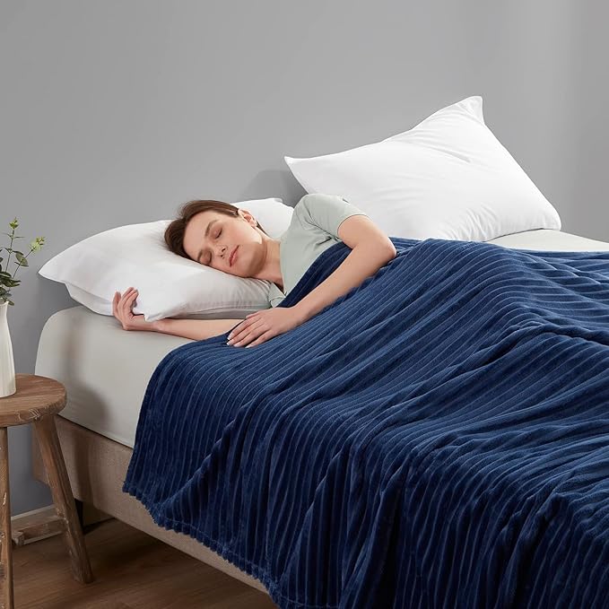 Nestl Blanket Twin Size for Bed - Cozy Warm Fuzzy Blankets for Women, Plush Small Fleece Throws for Girls - Navy Blue, 66 x 90 Inches