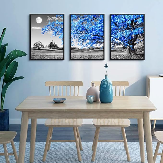 Black Framed Wall Art For Living Room Wall Decoration For Bedroom Black And White Wall Pictures Large Size Wall Decor Blue Tree Wall Painting Modern Home Decor 20"X28" Set Of 3 Piece Framed Art Prints