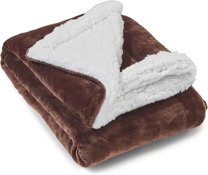 Genteele Sherpa Throw Blanket Super Soft Reversible Ultra Luxurious Plush Blanket, 40 x 50 inches, Brown/White