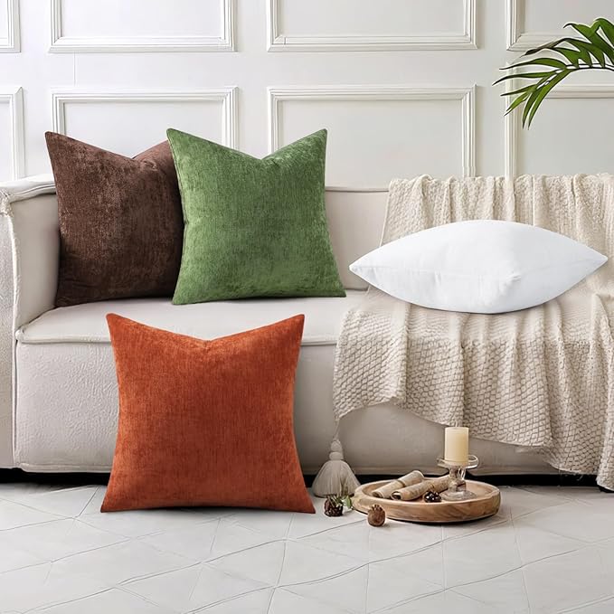 decorUhome Chenille Reddish Brown Throw Pillow Covers 22x22 Inch Set of 2, Decorative Soft Couch Pillow Covers Solid Dyed Accent Farmhouse Neutral Square Pillow Cases for Sofa
