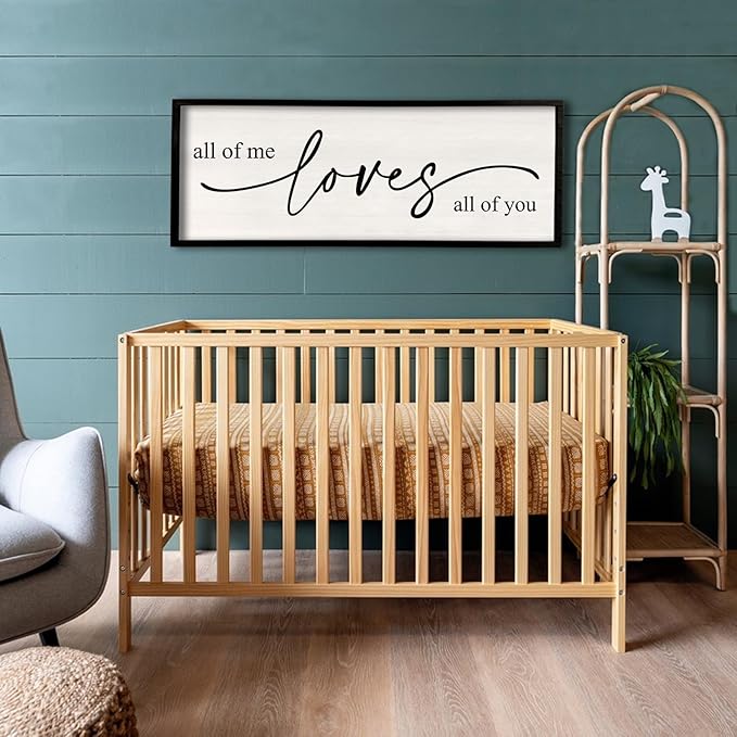 All Of Me Loves All Of You Wall Decor 40''×15'' Large Vintage Framed Wooden Plaque Modern Master Bedroom Above Over Bed sign Farmhouse Plaque Art Home Love Quotes Wall Hanging Decor (Black)