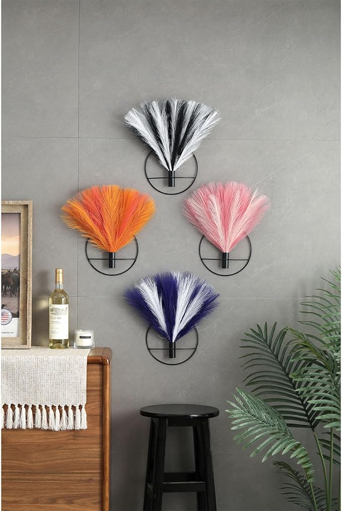 Pretty Jolly Boho Wall Decor, Wall-Mounted Metal Vase, Hanging Artificial Pampas Display, Fake Plant 2 Pack,OldGreen,White,Black
