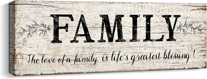 Family Signs Wall Decor Quote Words Wall Plaques Family Framed Wall Art Vintage Retro Artwork Decoration for Bedroom Living Room Home (8 X 24 inch)