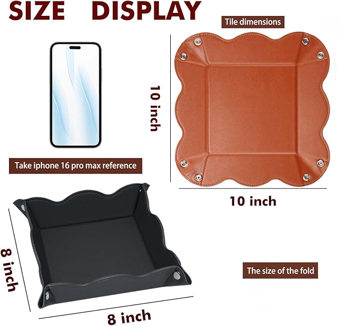 Valet Tray for Men Women 2 Pack - PU Leather Travel Catchall Tray Organizer - Desk Bedside Nightstand Storage Box for Jewelry Key Phone Remote Controller Wallet Readers -Brown and Black