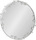 Kate and Laurel Rosella Modern Ornate Round Wall Mirror, 26 Inch Diameter, Silver, Circle Mirror with Floral Detailing for Use as Bathroom Mirror for Over Sink or Cute Kids Room Decor