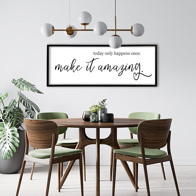 flowtorely Motivational Wall Decor Today Only Happens Once Make It Amazing Sign 32"X12" Inspirational Quote Positive Plaque Large Vintage Wood Frame for Office Encouragement Wall Hanging Art (Black)