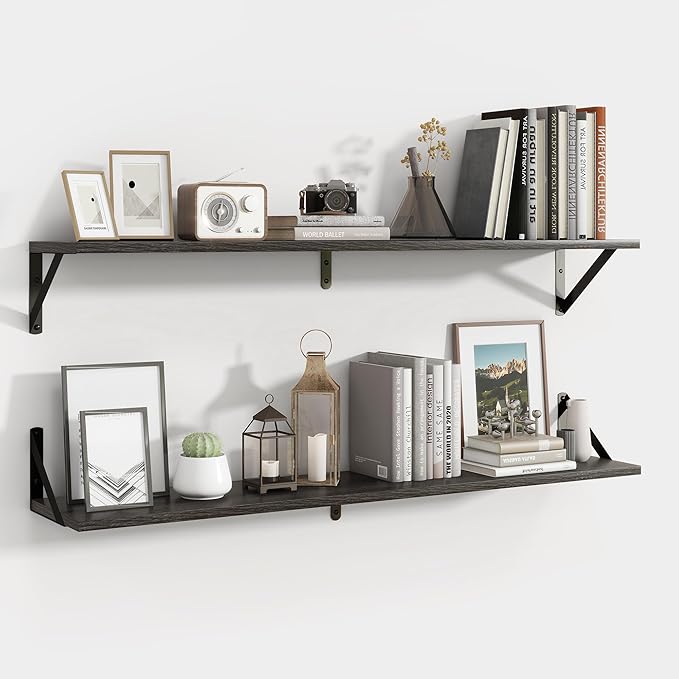 Axeman 40 Inch Floating Shelves | 8 Inch Deep Black Wall Shelves Set of 2 | 39.4" W x 8" D Rustic Black Wood Shelves for Bathroom Kitchen Living Room