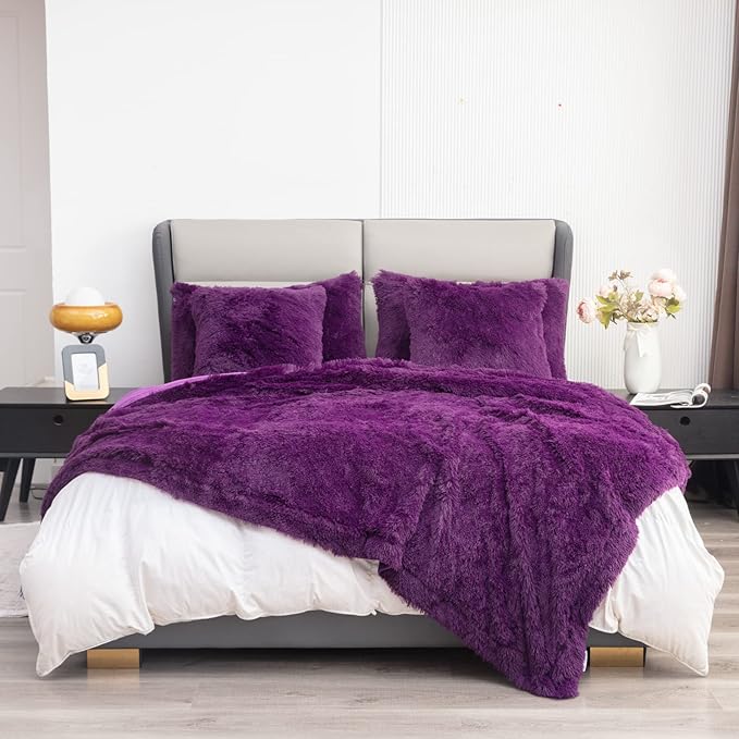 YUSOKI Faux Fur King Blanket(Purple,90" x 104"),Whithout Pillows,Winter Lightweight Plush Fuzzy Soft Cozy Microfiber Comfy Bed Blanket for Women Kids Girls Couch Sofa Washable