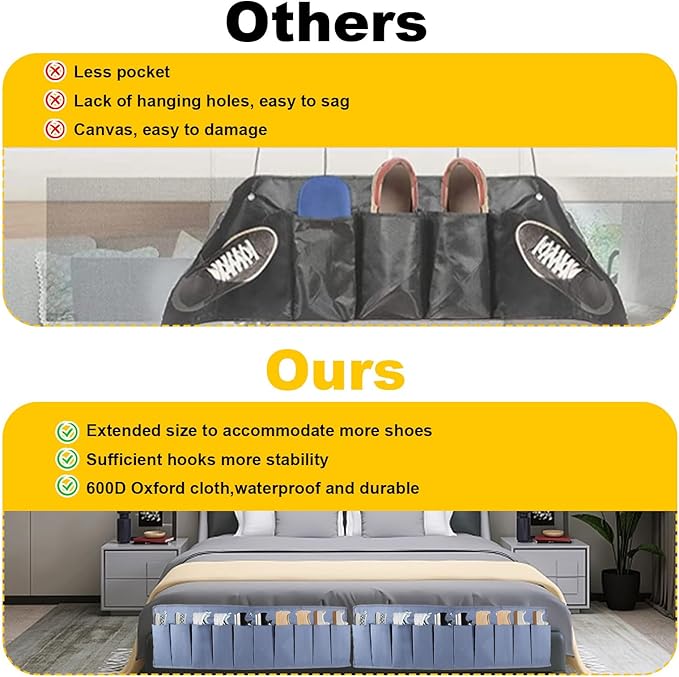 Oxford Fabric Bedside Hanging Storage Organizer, RV Shoe Storages Pockets for Bedside, Heavy Hanging Bedsides Storage Organizer with Sturdy Hooks Storages Pockets Hangs on Bed for Shoes, Tool (2)