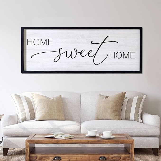 Home Sweet Home Decorative Rustic Sign & Plaque Framed Wall Art for Couples, 40''×15'' Vintage Farmhouse Wooden Horizontal Home Sweet Home Wall Decor Above Bed, Cottagecore Wedding Gift