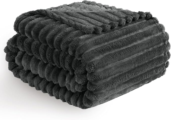 Vessia Flannel Fleece Throw Blanket for Couch,Sofa,Bed, 300GSM Striped Grey Throw Blanket for Adults and Kids, Super Soft Warm Cozy Lightweight Home Decor for All-Season(50x70inch)