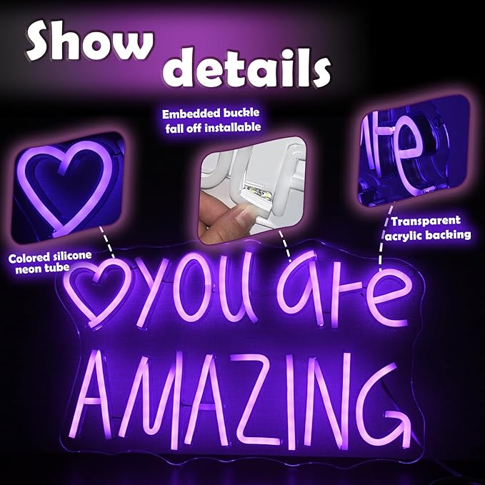 You Are Amazing Neon Sign Wall Decor for Bedroom Class Room Bar Pub Club Nursery Hanging,Dimmable USB Pink Led Light for Wedding Birthday Party Women Christmas Gifts