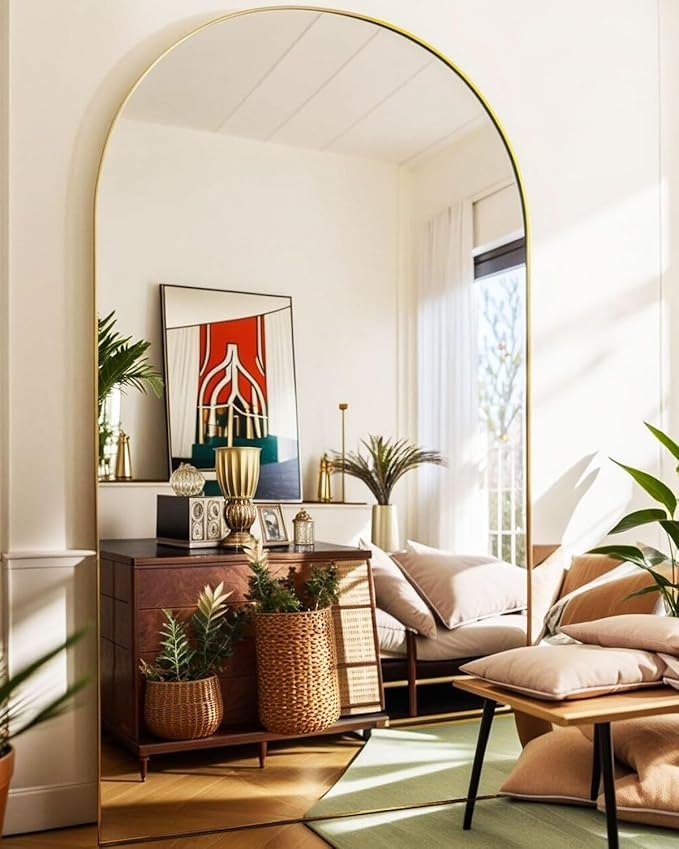 Full Length Floor Mirror, 82x42 Inch Oversized Arched Standing Mirror in Gold for Bedroom, Living Room, Dressing Room - Elegant Freestanding Leaning Mirror Decor