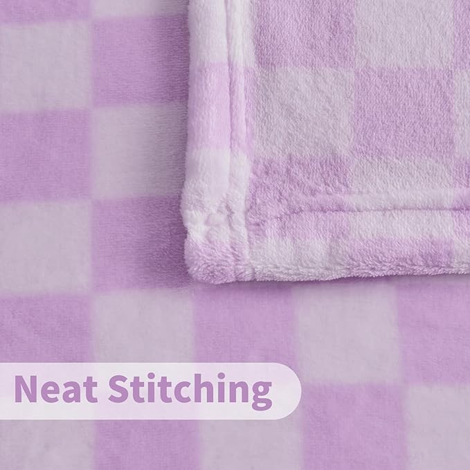 FY FIBER HOUSE Checkered Flannel Fleece Throw Blanket Queen Size Soft Cozy Checkerboard Grid Print Chessboard Gingham Pattern Blankets for Bed Couch Sofa, 90"x90", Purple