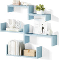 SRIWATANA Floating Shelves for Wall, Wall Shelves for Bathroom, Bedroom, Living Room, Kitchen, Office, Wood Shelves for Wall Decor Set of 5 (Blue)